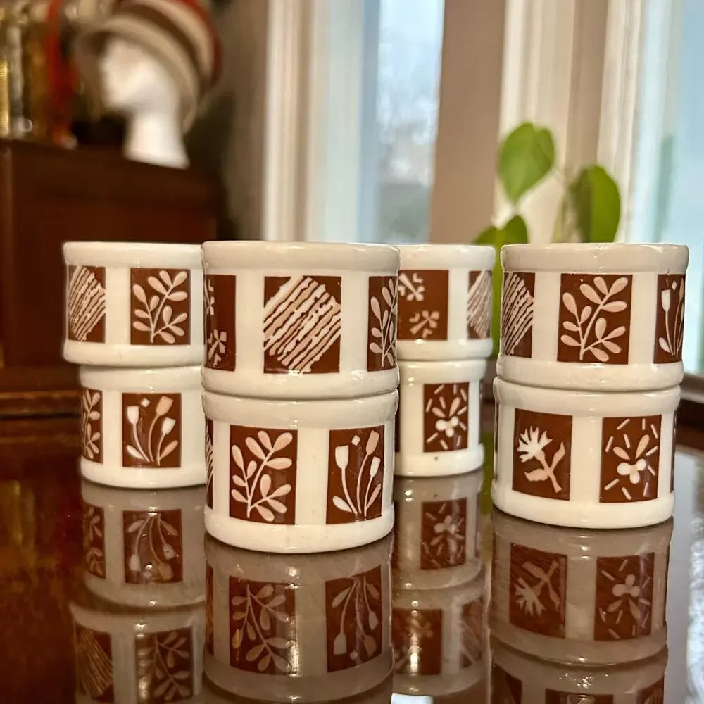 Vintage Town and Country Linen Corp Floral Porcelain Napkin Rings Set of 8